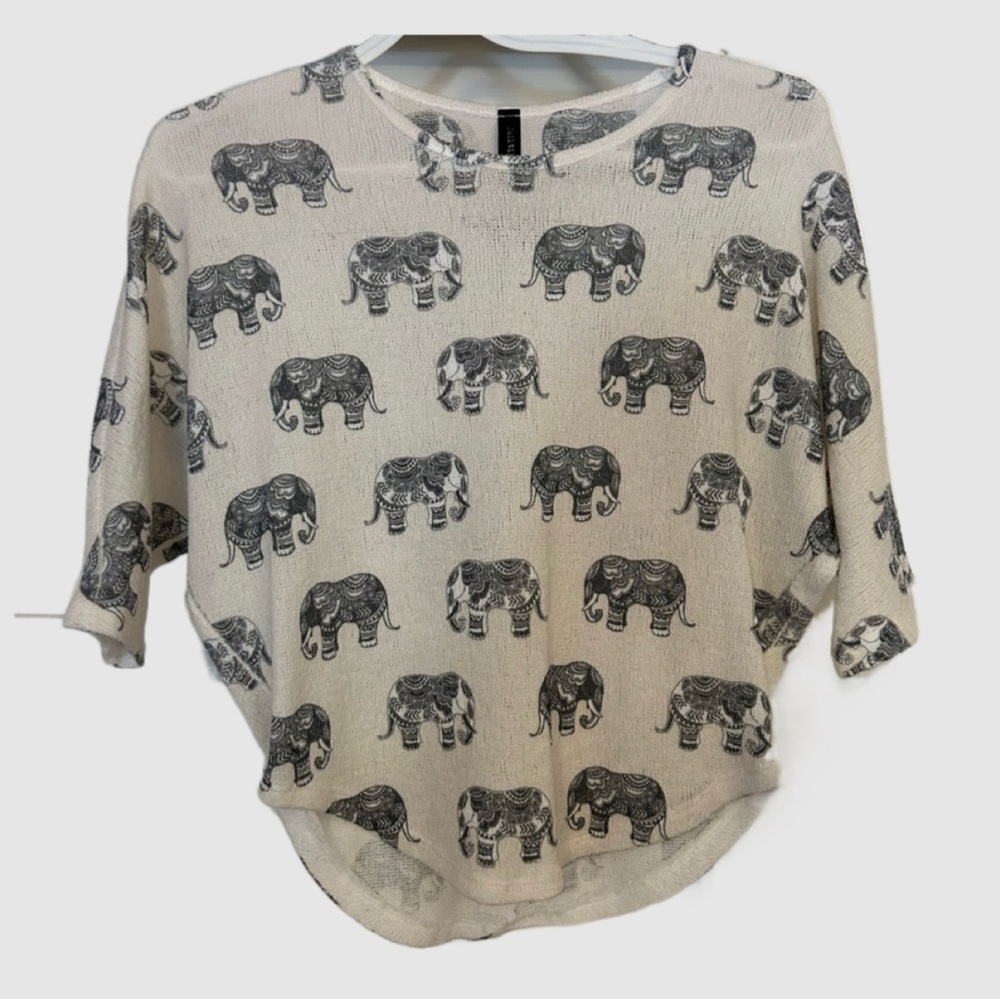 Full Tilt | Elephant Patterned Woven Half Sleeve Top